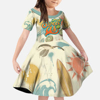 NZ Slang Sweet As Kiwi Shaka Sign Family Matching Off Shoulder Maxi Dress and Hawaiian Shirt New Zealand Surfboards Sun and Tropical Beach Retro TS04 Daughter's Dress Beige - Polynesian Pride