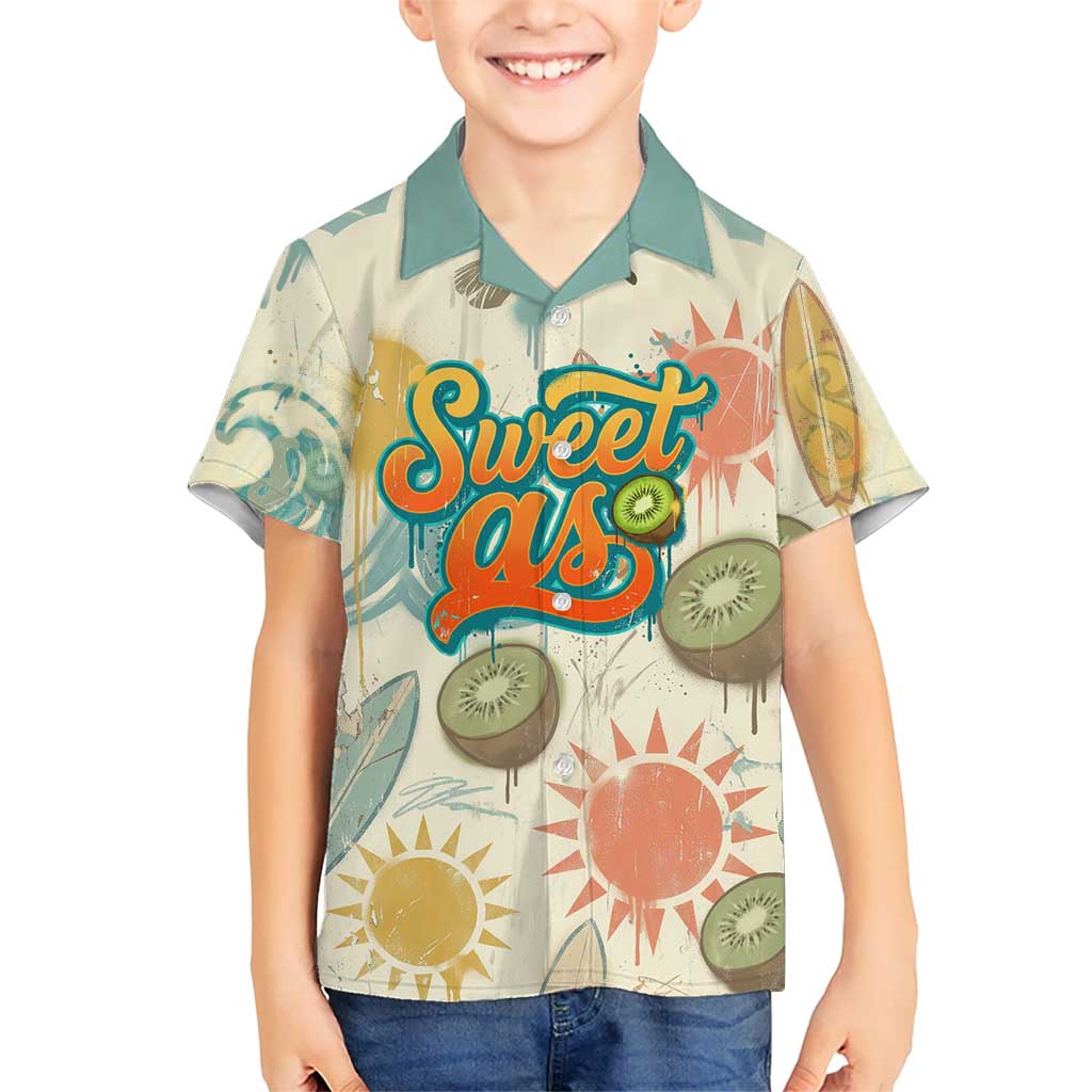 NZ Slang Sweet As Kiwi Shaka Sign Family Matching Short Sleeve Bodycon Dress and Hawaiian Shirt New Zealand Surfboards Sun and Tropical Beach Retro TS04 Son's Shirt Beige - Polynesian Pride
