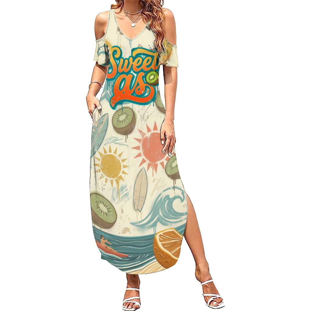 NZ Slang Sweet As Kiwi Shaka Sign Family Matching Summer Maxi Dress and Hawaiian Shirt New Zealand Surfboards Sun and Tropical Beach Retro TS04 Mom's Dress Beige - Polynesian Pride