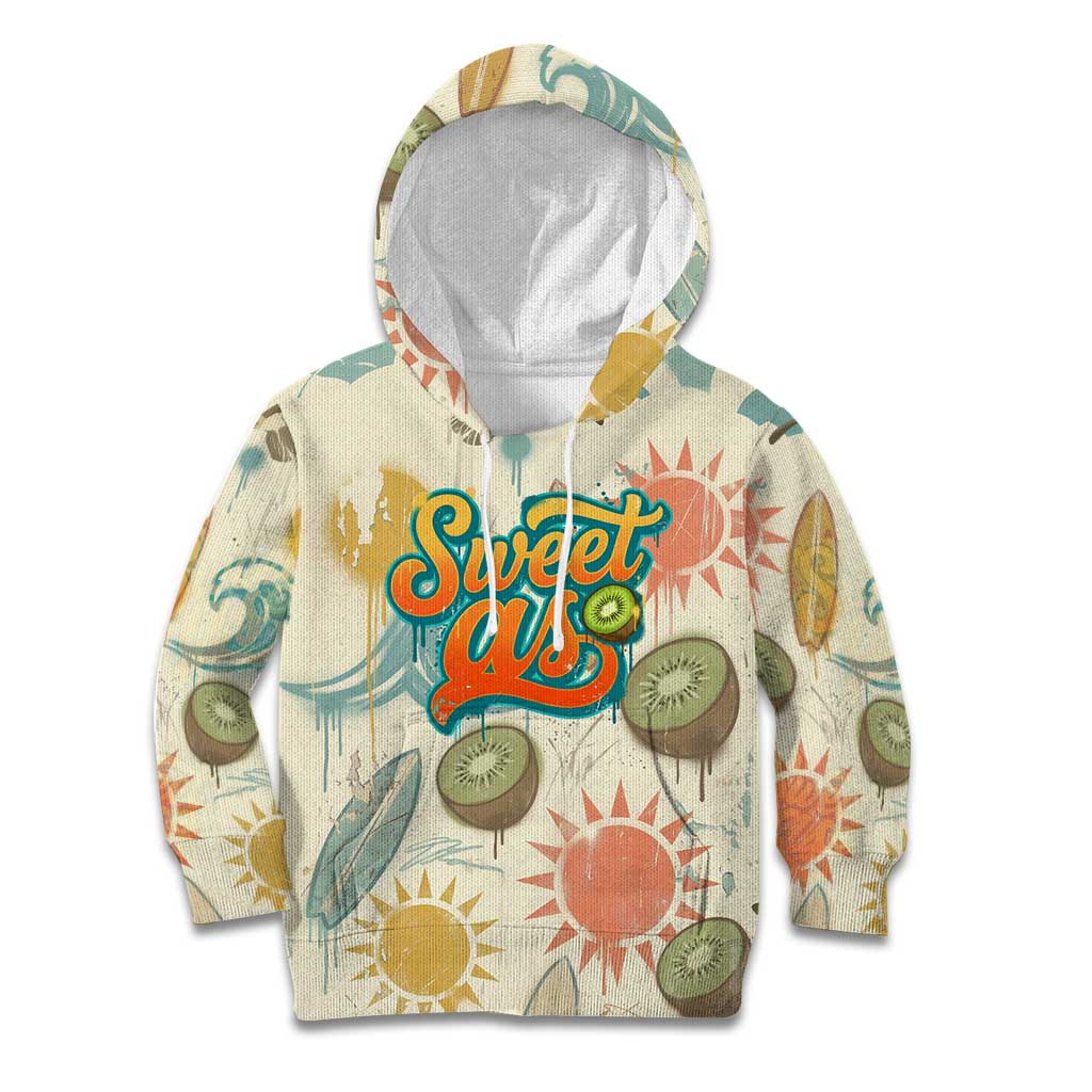 NZ Slang Sweet As Kiwi Shaka Sign Kid Hoodie New Zealand Surfboards Sun and Tropical Beach Retro