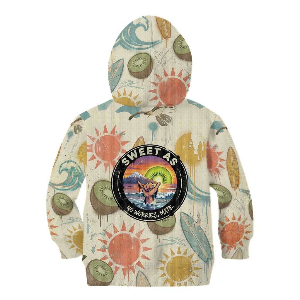 NZ Slang Sweet As Kiwi Shaka Sign Kid Hoodie New Zealand Surfboards Sun and Tropical Beach Retro TS04 - Polynesian Pride
