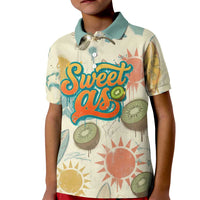 NZ Slang Sweet As Kiwi Shaka Sign Kid Polo Shirt New Zealand Surfboards Sun and Tropical Beach Retro TS04 Kid Beige - Polynesian Pride