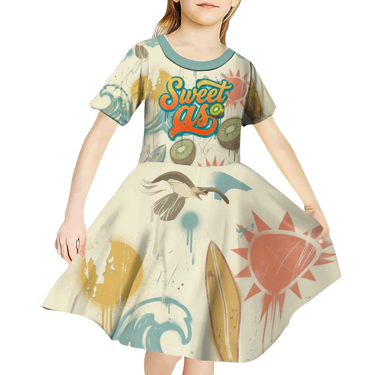 NZ Slang Sweet As Kiwi Shaka Sign Kid Short Sleeve Dress New Zealand Surfboards Sun and Tropical Beach Retro TS04 - Polynesian Pride