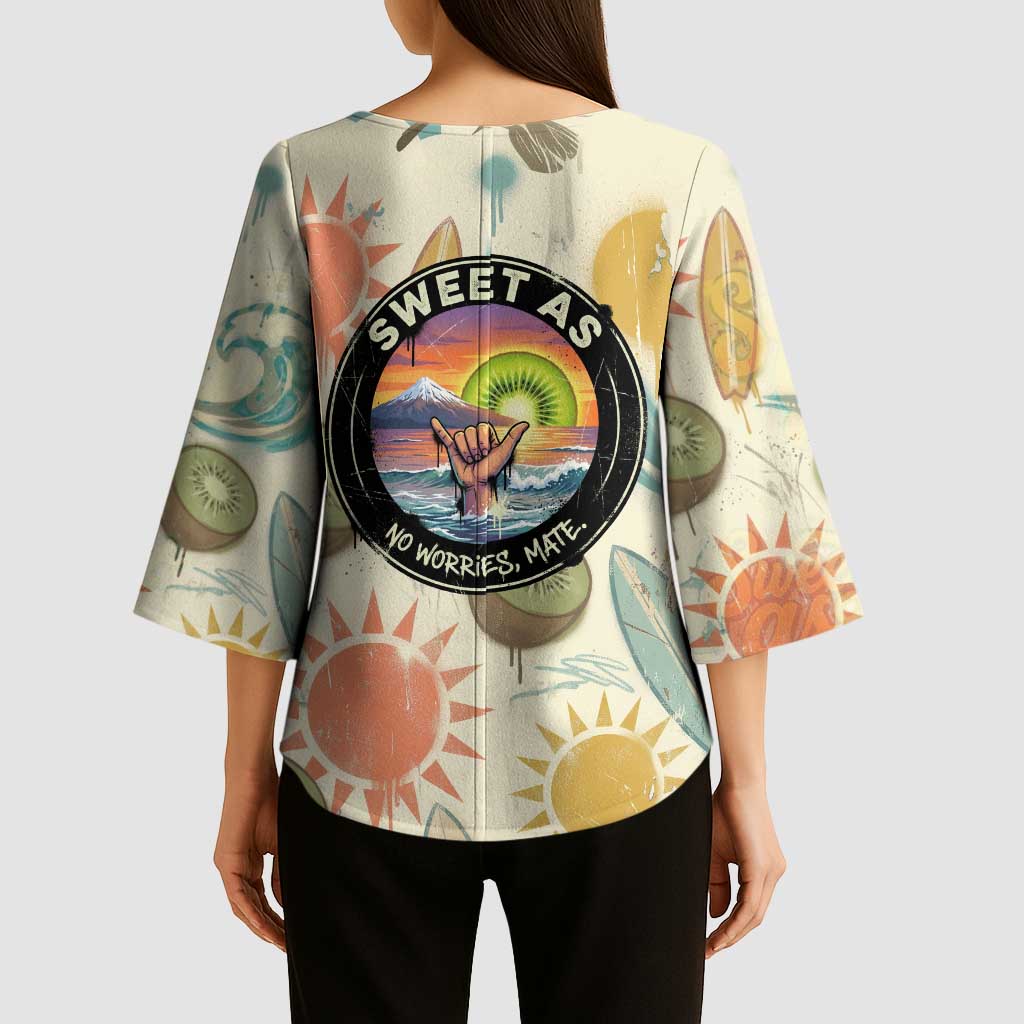 NZ Slang Sweet As Kiwi Shaka Sign Kimono Sleeve Blouse New Zealand Surfboards Sun and Tropical Beach Retro TS04 - Polynesian Pride