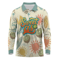 NZ Slang Sweet As Kiwi Shaka Sign Long Sleeve Polo Shirt New Zealand Surfboards Sun and Tropical Beach Retro TS04 Beige - Polynesian Pride
