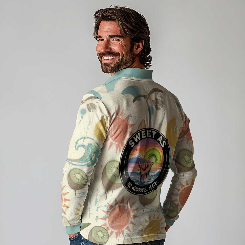 NZ Slang Sweet As Kiwi Shaka Sign Long Sleeve Polo Shirt New Zealand Surfboards Sun and Tropical Beach Retro TS04 - Polynesian Pride
