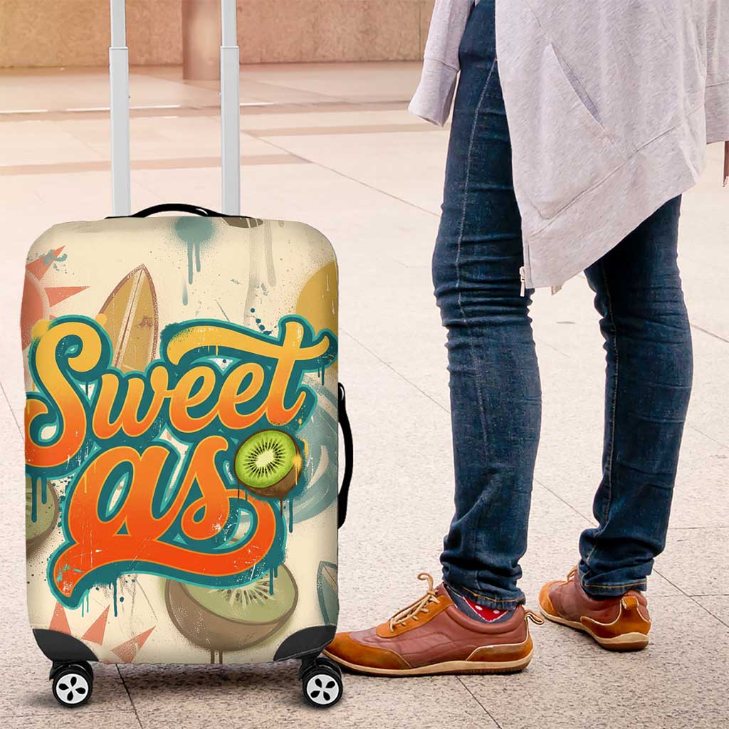 NZ Slang Sweet As Kiwi Shaka Sign Luggage Cover New Zealand Surfboards Sun and Tropical Beach Retro TS04 Beige - Polynesian Pride