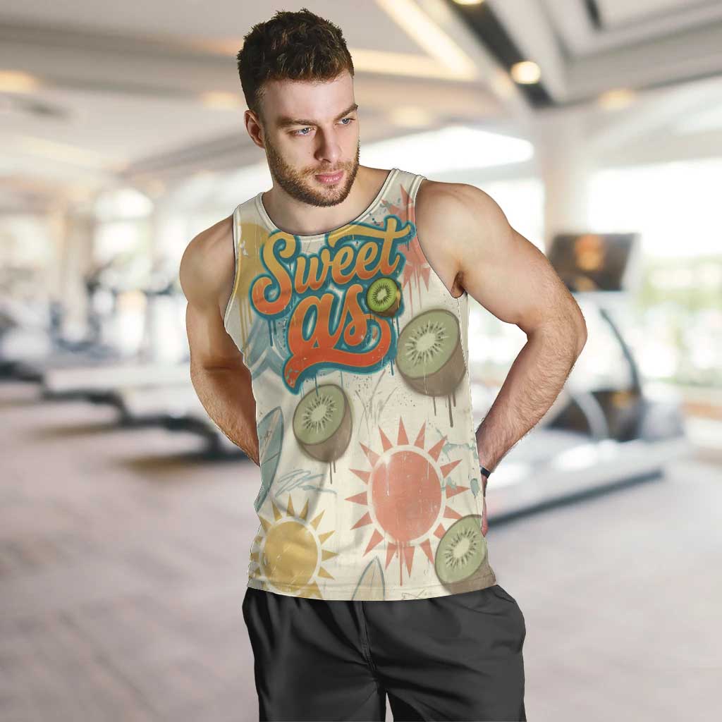 NZ Slang Sweet As Kiwi Shaka Sign Men Tank Top New Zealand Surfboards Sun and Tropical Beach Retro TS04 Beige - Polynesian Pride