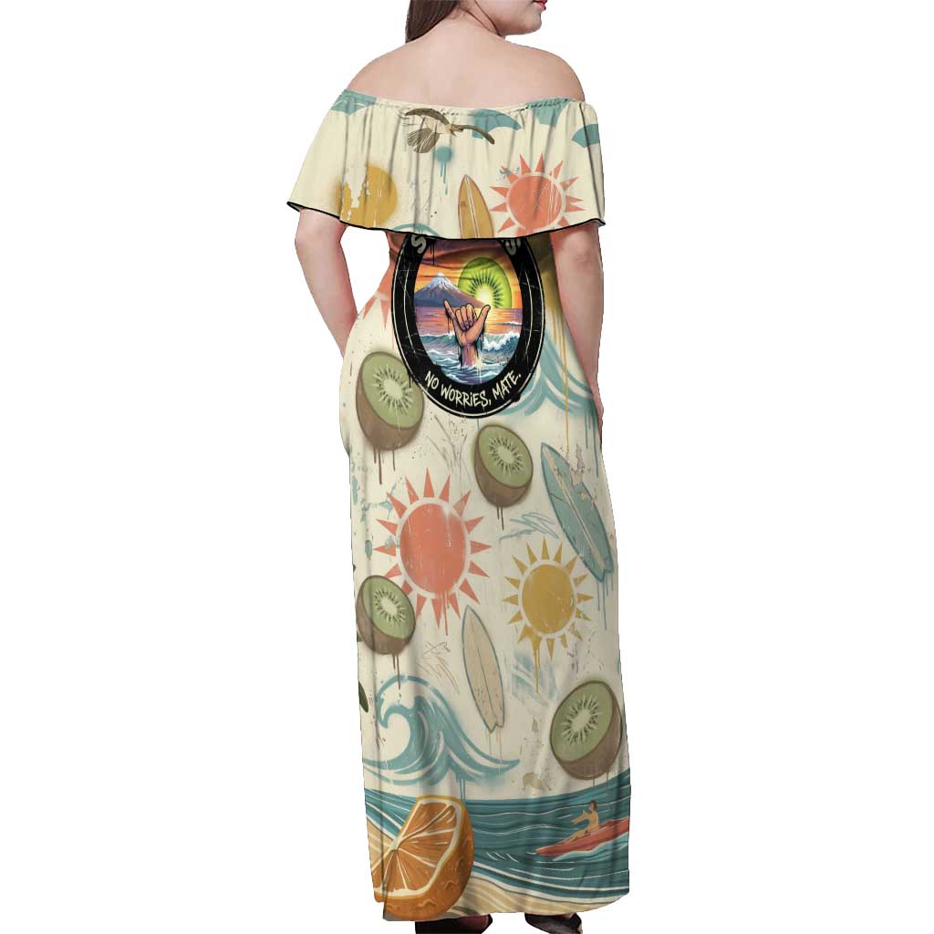 NZ Slang Sweet As Kiwi Shaka Sign Off Shoulder Maxi Dress New Zealand Surfboards Sun and Tropical Beach Retro TS04 - Polynesian Pride