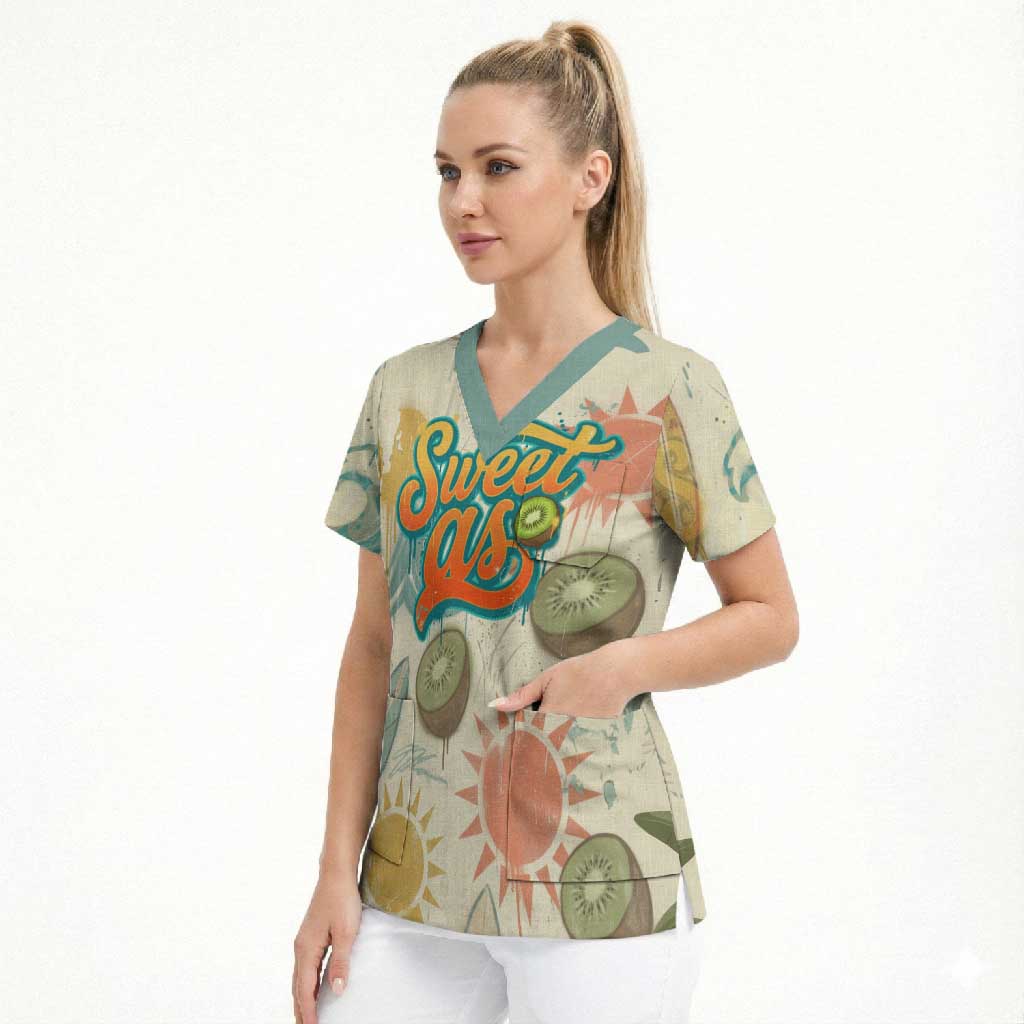 NZ Slang Sweet As Kiwi Shaka Sign Scrub Top New Zealand Surfboards Sun and Tropical Beach Retro TS04 - Polynesian Pride