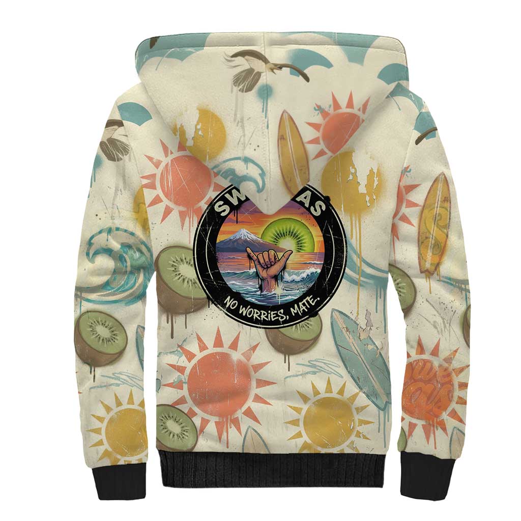 NZ Slang Sweet As Kiwi Shaka Sign Sherpa Hoodie New Zealand Surfboards Sun and Tropical Beach Retro TS04 - Polynesian Pride