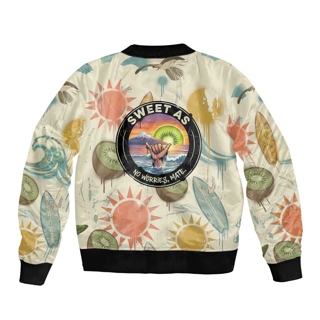 NZ Slang Sweet As Kiwi Shaka Sign Sleeve Zip Bomber Jacket New Zealand Surfboards Sun and Tropical Beach Retro TS04 - Polynesian Pride