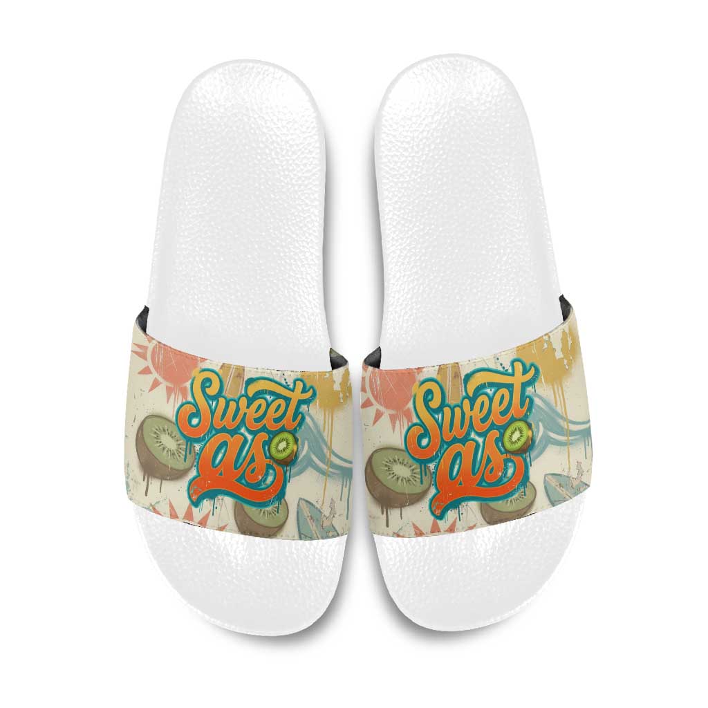 NZ Slang Sweet As Kiwi Shaka Sign Slide Sandals New Zealand Surfboards Sun and Tropical Beach Retro TS04 Beige - Polynesian Pride