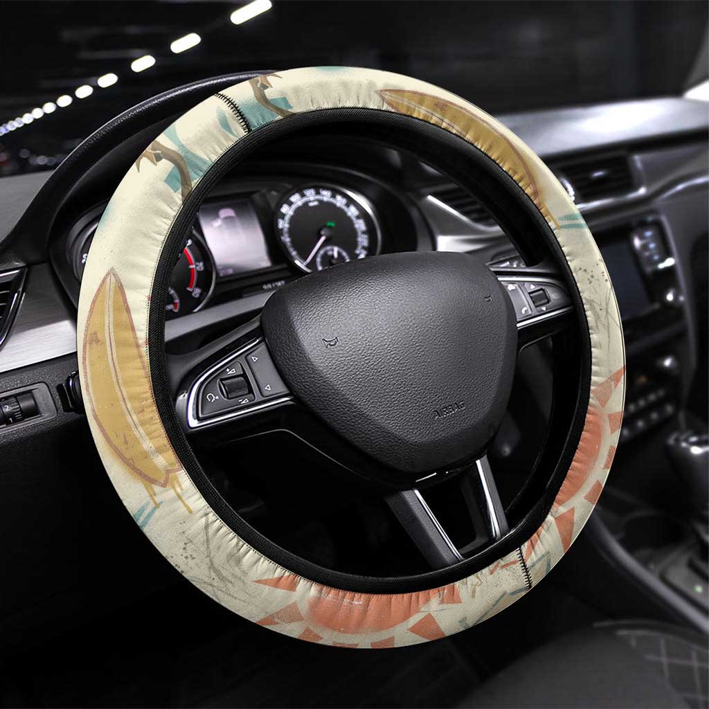 NZ Slang Sweet As Kiwi Shaka Sign Steering Wheel Cover New Zealand Surfboards Sun and Tropical Beach Retro TS04 Universal Fit Beige - Polynesian Pride