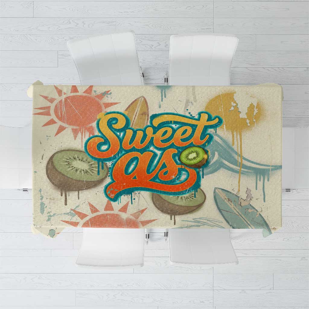 NZ Slang Sweet As Kiwi Shaka Sign Tablecloth New Zealand Surfboards Sun and Tropical Beach Retro