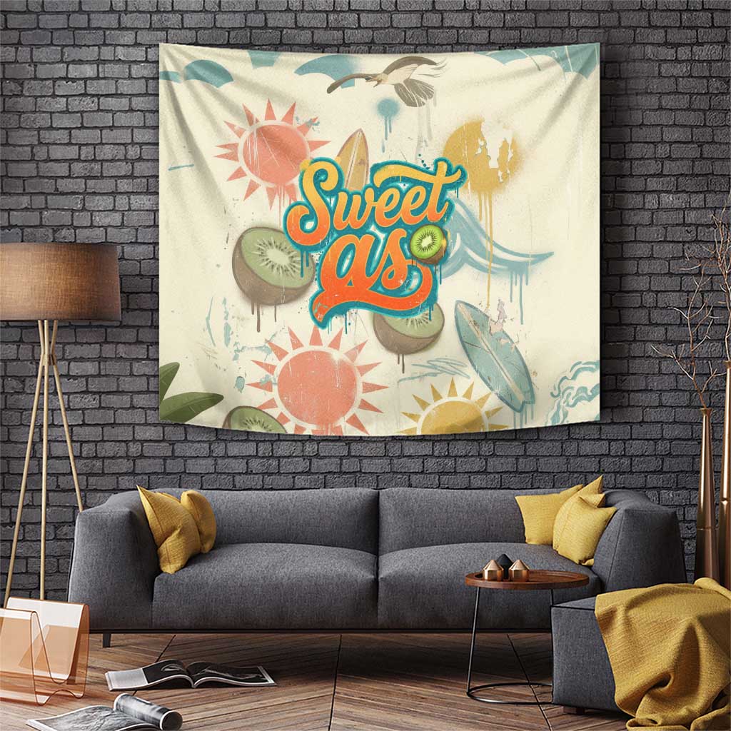 NZ Slang Sweet As Kiwi Shaka Sign Tapestry New Zealand Surfboards Sun and Tropical Beach Retro TS04 Beige - Polynesian Pride