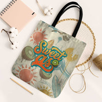 NZ Slang Sweet As Kiwi Shaka Sign Tote Bag New Zealand Surfboards Sun and Tropical Beach Retro TS04 Black Strap One Size Beige - Polynesian Pride