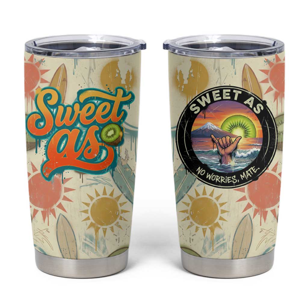 NZ Slang Sweet As Kiwi Shaka Sign Tumbler Cup New Zealand Surfboards Sun and Tropical Beach Retro TS04 Beige - Polynesian Pride