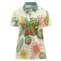 NZ Slang Sweet As Kiwi Shaka Sign Women Polo Shirt New Zealand Surfboards Sun and Tropical Beach Retro TS04 Female Beige - Polynesian Pride