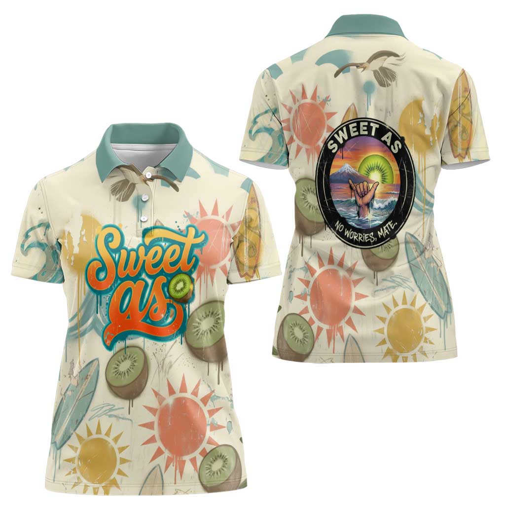 NZ Slang Sweet As Kiwi Shaka Sign Women Polo Shirt New Zealand Surfboards Sun and Tropical Beach Retro TS04 - Polynesian Pride