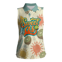 NZ Slang Sweet As Kiwi Shaka Sign Women Sleeveless Polo Shirt New Zealand Surfboards Sun and Tropical Beach Retro TS04 Female Beige - Polynesian Pride