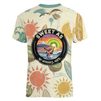 NZ Slang Sweet As Kiwi Shaka Sign Women V-Neck T-Shirt New Zealand Surfboards Sun and Tropical Beach Retro TS04 - Polynesian Pride