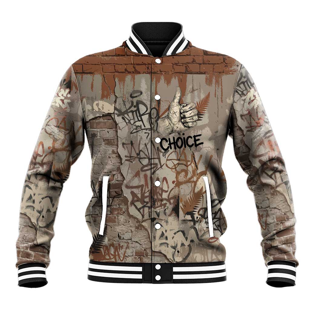 Choice Bro Graffiti Handshake Baseball Jacket New Zealand Slang Fern Brick Wall and Urban Street Art