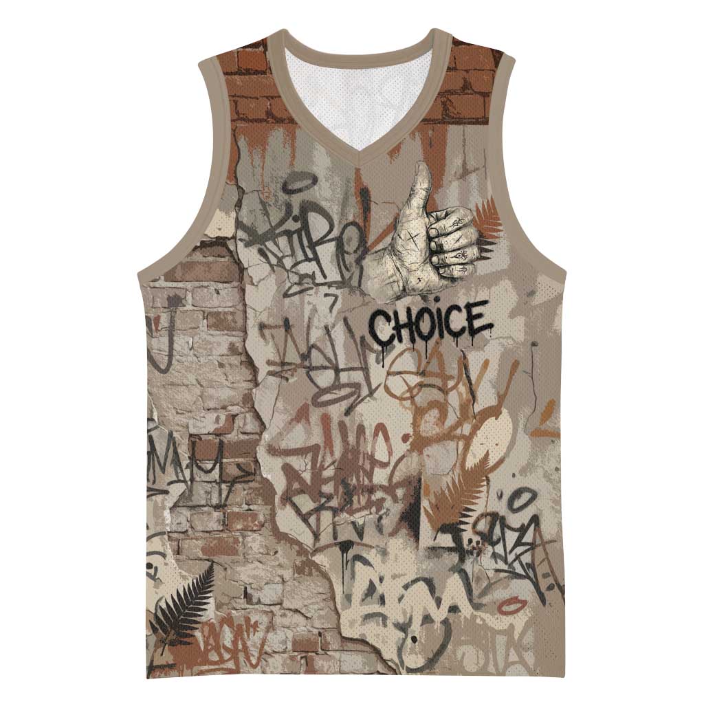 Choice Bro Graffiti Handshake Basketball Jersey New Zealand Slang Fern Brick Wall and Urban Street Art