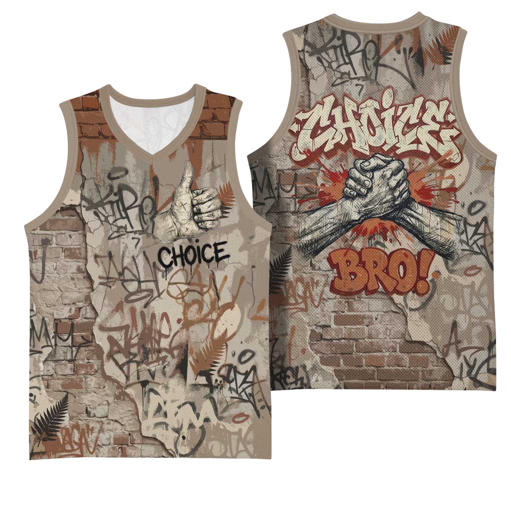 Choice Bro Graffiti Handshake Basketball Jersey New Zealand Slang Fern Brick Wall and Urban Street Art TS04 - Polynesian Pride