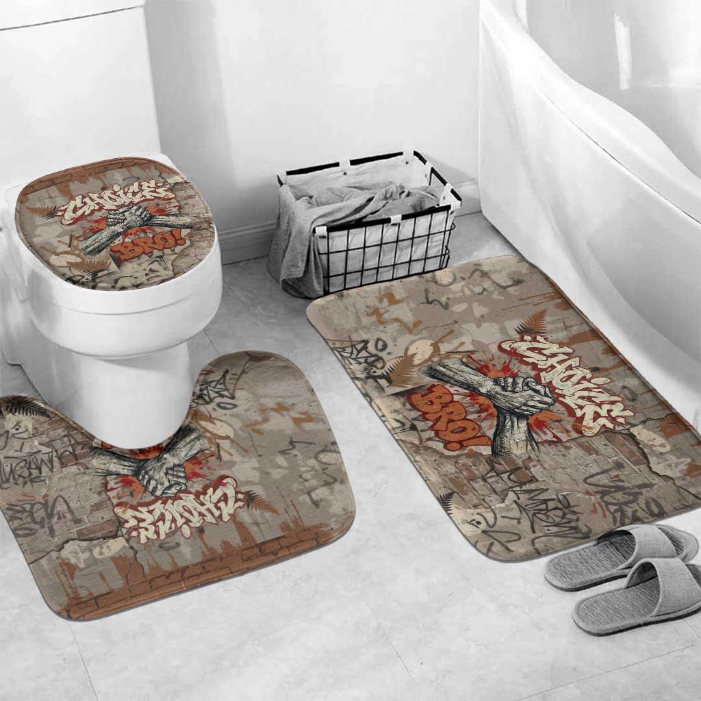 Choice Bro Graffiti Handshake Bathroom Set New Zealand Slang Fern Brick Wall and Urban Street Art TS04 Mat Set Only (3 pcs) One Size Multicolor - Polynesian Pride
