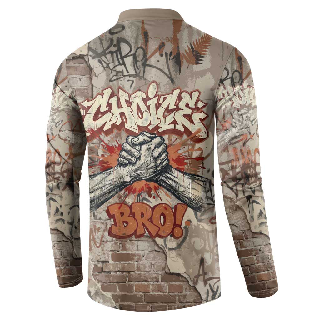 Choice Bro Graffiti Handshake Button Sweatshirt New Zealand Slang Fern Brick Wall and Urban Street Art