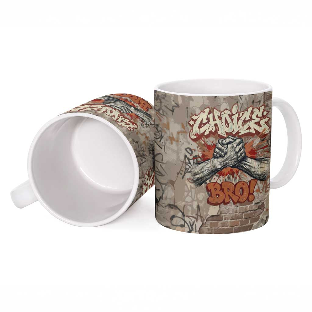 Choice Bro Graffiti Handshake Ceramic Mug New Zealand Slang Fern Brick Wall and Urban Street Art TS04 - Polynesian Pride