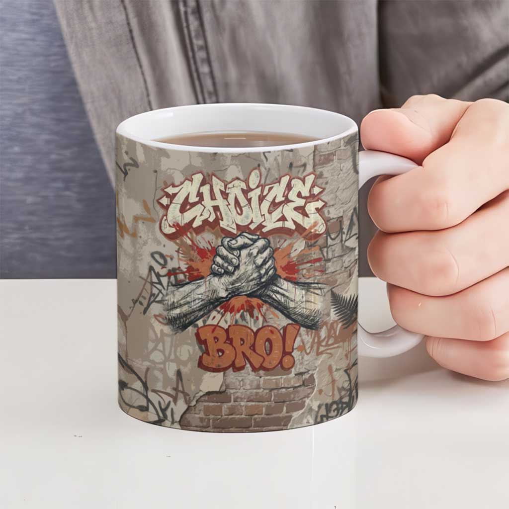 Choice Bro Graffiti Handshake Ceramic Mug New Zealand Slang Fern Brick Wall and Urban Street Art TS04 - Polynesian Pride