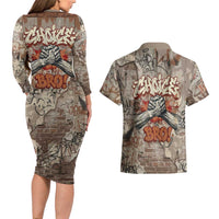 Choice Bro Graffiti Handshake Couples Matching Long Sleeve Bodycon Dress and Hawaiian Shirt New Zealand Slang Fern Brick Wall and Urban Street Art TS04 - Polynesian Pride