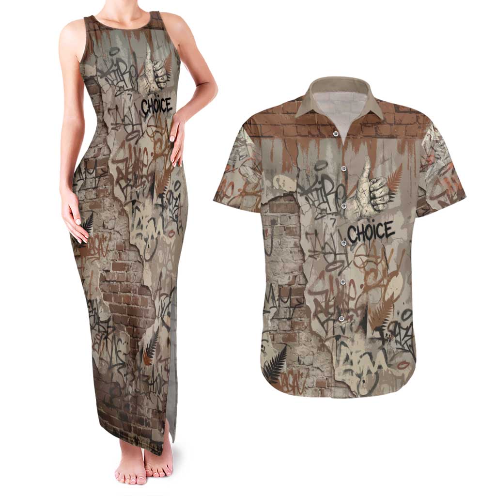 Choice Bro Graffiti Handshake Couples Matching Tank Maxi Dress and Hawaiian Shirt New Zealand Slang Fern Brick Wall and Urban Street Art