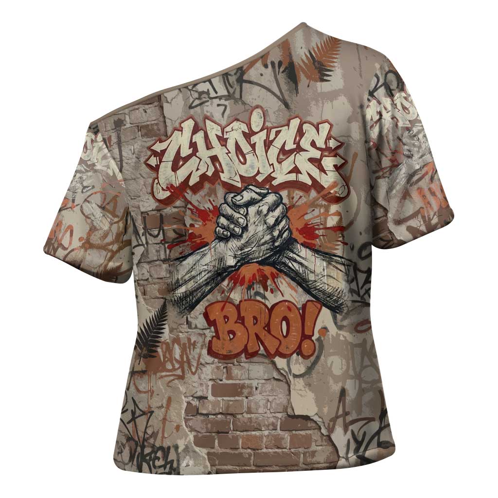 Choice Bro Graffiti Handshake Cross Shoulder Shirt New Zealand Slang Fern Brick Wall and Urban Street Art TS04 - Polynesian Pride