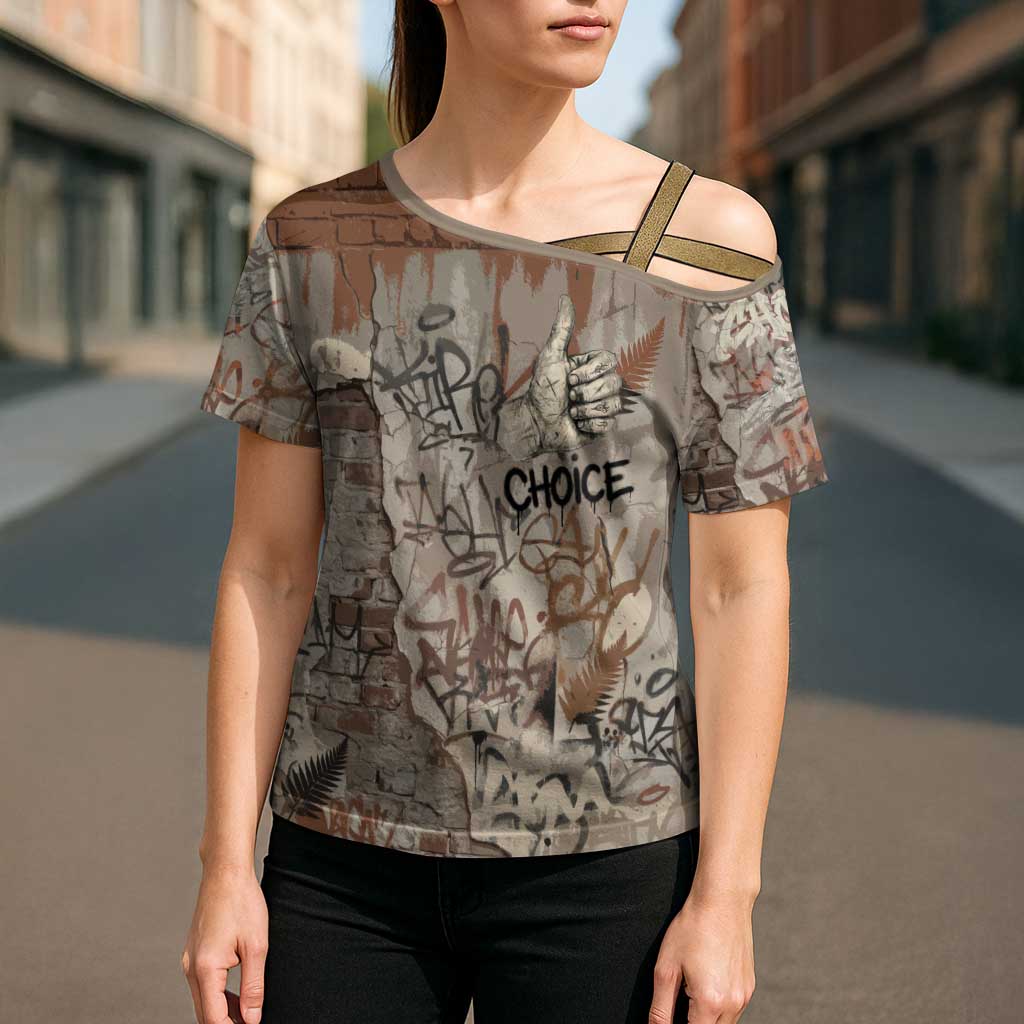 Choice Bro Graffiti Handshake Cross Shoulder Shirt New Zealand Slang Fern Brick Wall and Urban Street Art TS04 - Polynesian Pride