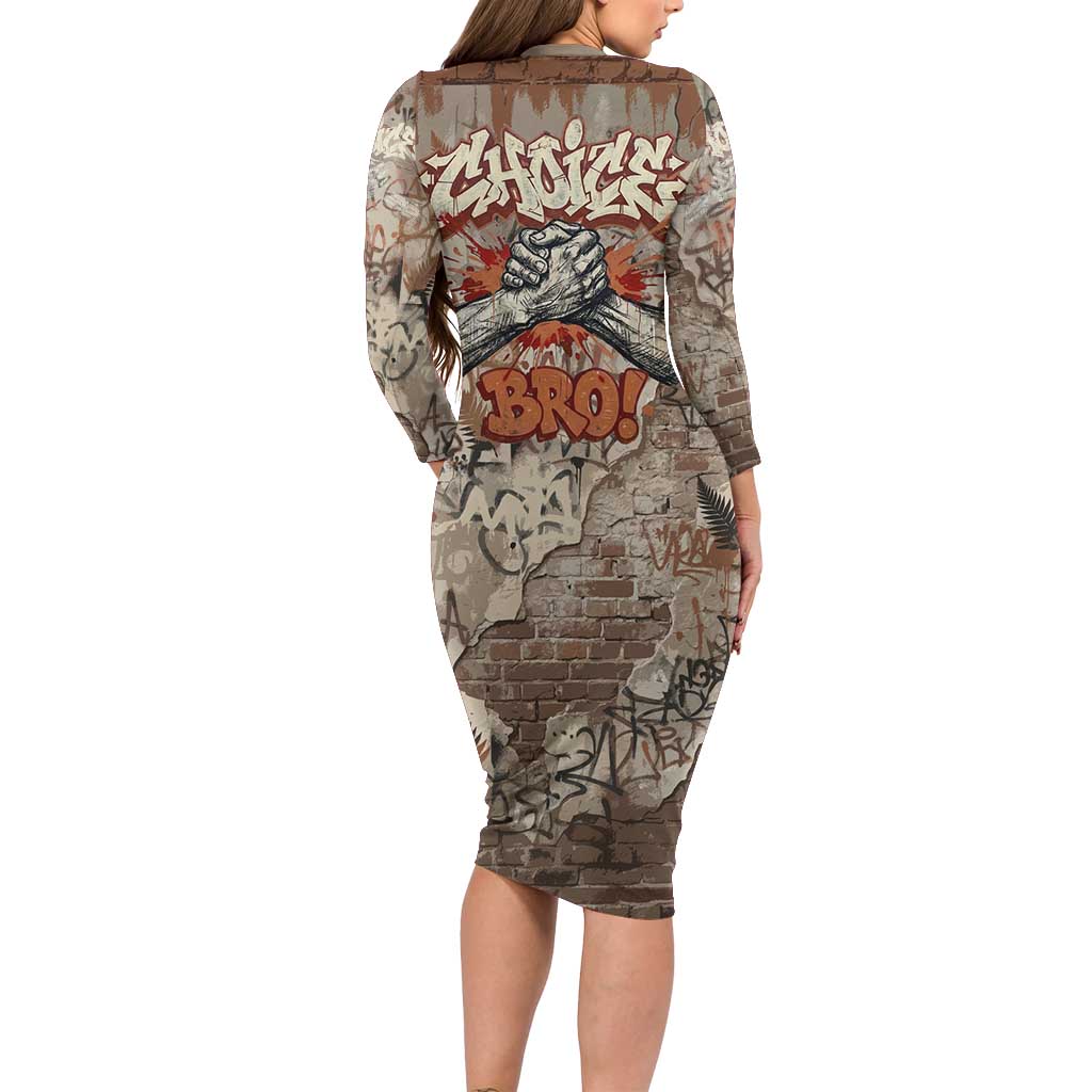 Choice Bro Graffiti Handshake Family Matching Long Sleeve Bodycon Dress and Hawaiian Shirt New Zealand Slang Fern Brick Wall and Urban Street Art TS04 - Polynesian Pride