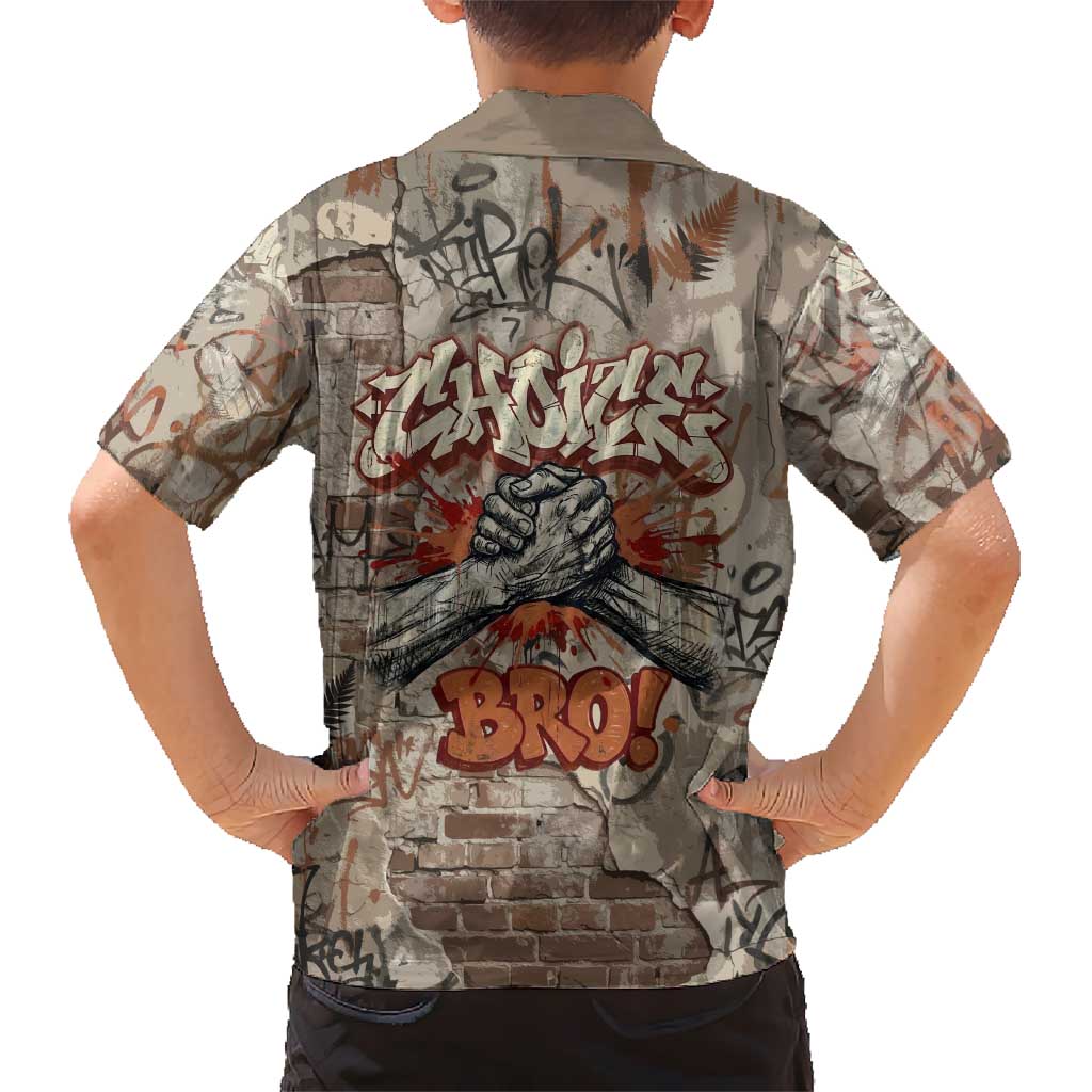 Choice Bro Graffiti Handshake Family Matching Off Shoulder Short Dress and Hawaiian Shirt New Zealand Slang Fern Brick Wall and Urban Street Art TS04 - Polynesian Pride