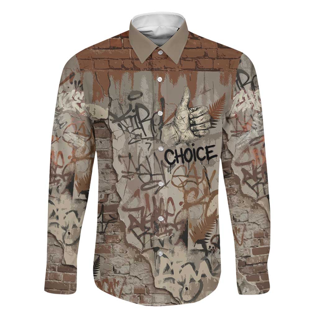 Choice Bro Graffiti Handshake Family Matching Off Shoulder Short Dress and Hawaiian Shirt New Zealand Slang Fern Brick Wall and Urban Street Art TS04 Dad's Shirt - Long Sleeve Multicolor - Polynesian Pride