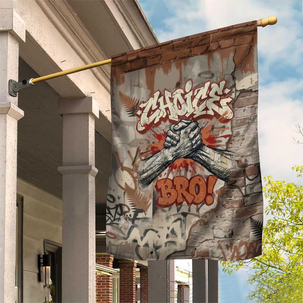 Choice Bro Graffiti Handshake Garden Flag New Zealand Slang Fern Brick Wall and Urban Street Art