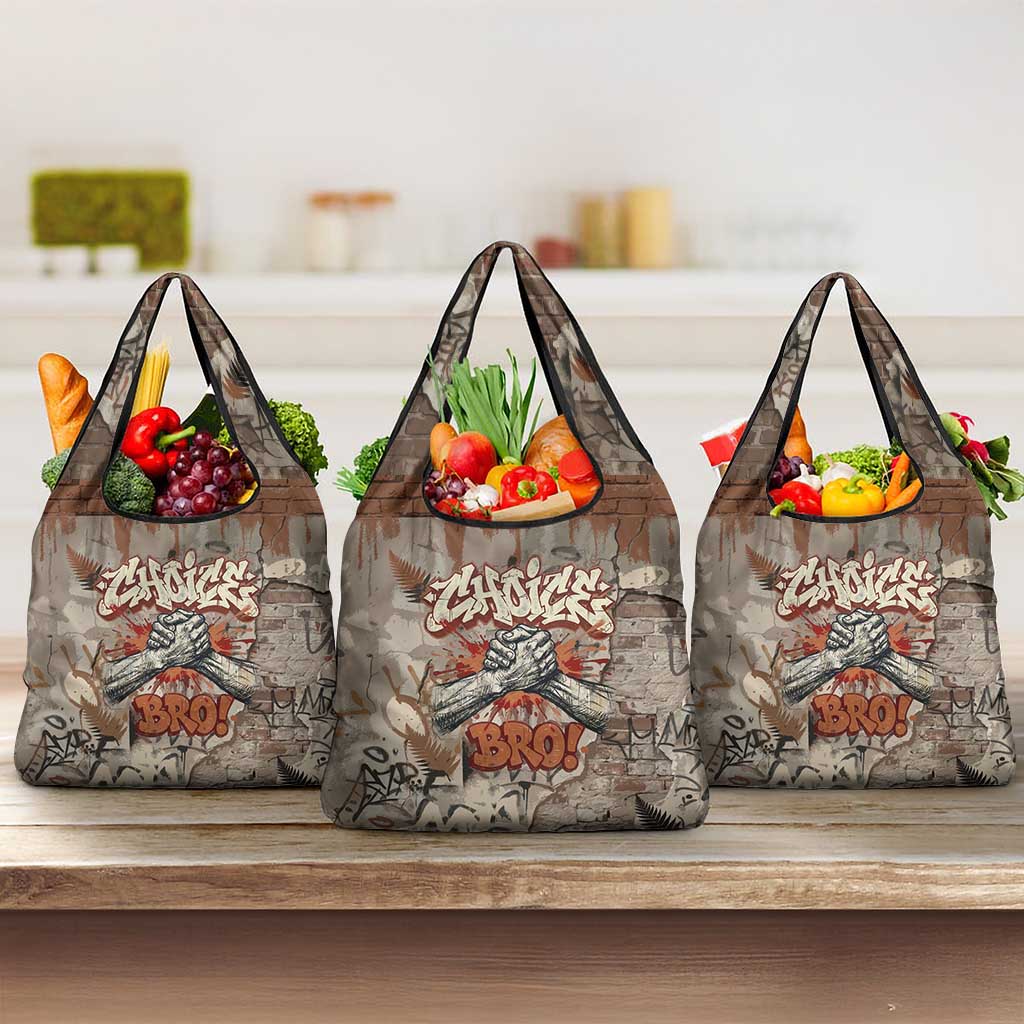 Choice Bro Graffiti Handshake Grocery Bag New Zealand Slang Fern Brick Wall and Urban Street Art TS04 3-pack One Size Multicolor - Polynesian Pride