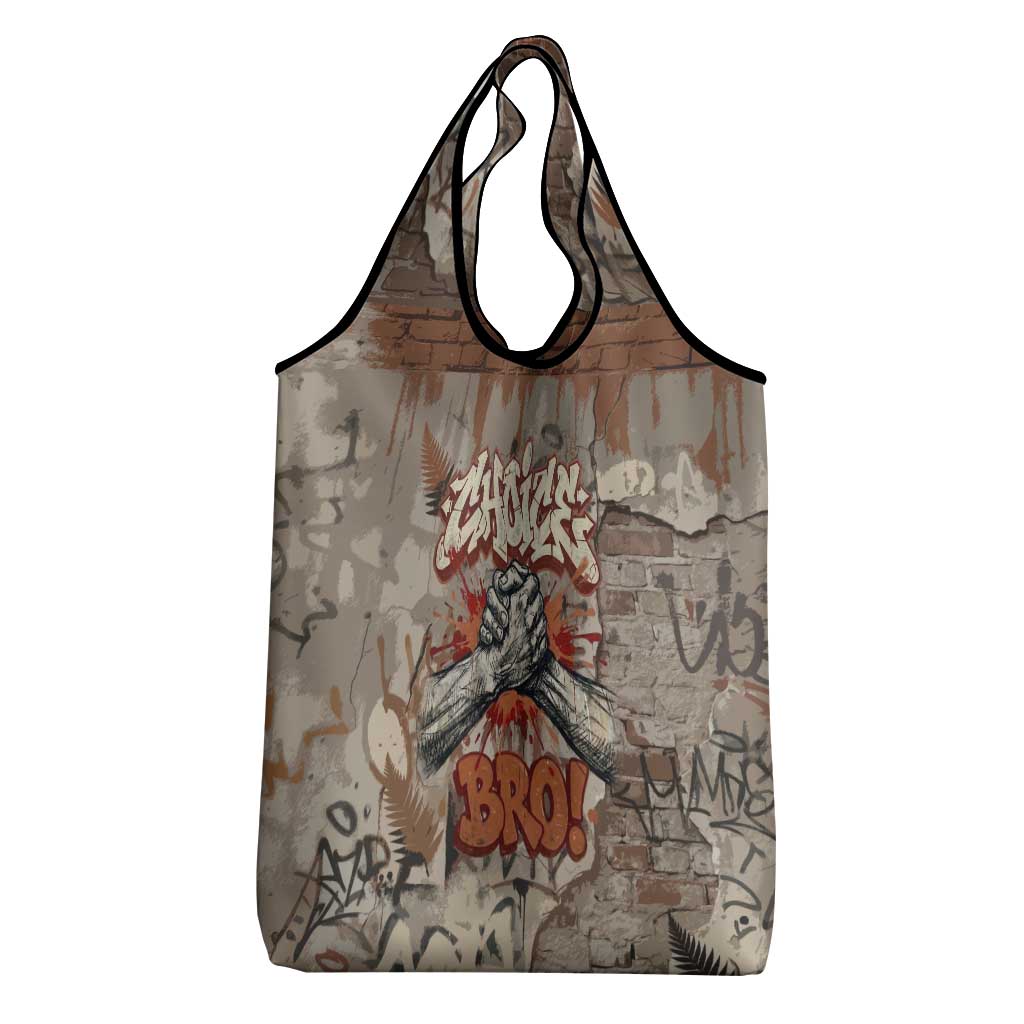 Choice Bro Graffiti Handshake Grocery Bag New Zealand Slang Fern Brick Wall and Urban Street Art TS04 - Polynesian Pride