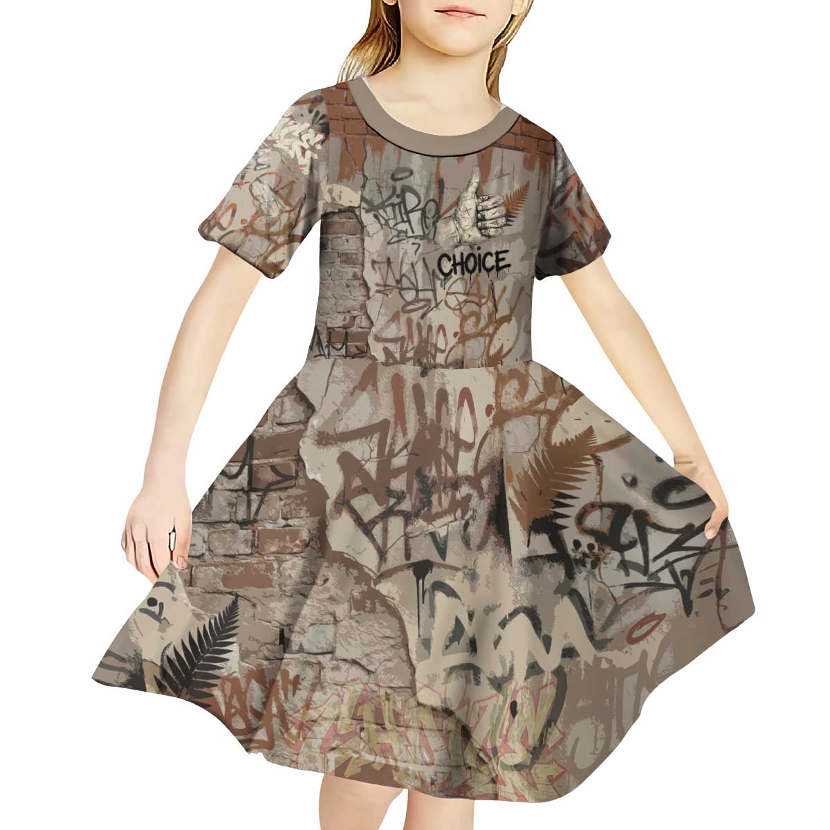 Choice Bro Graffiti Handshake Kid Short Sleeve Dress New Zealand Slang Fern Brick Wall and Urban Street Art TS04 - Polynesian Pride