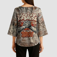 Choice Bro Graffiti Handshake Kimono Sleeve Blouse New Zealand Slang Fern Brick Wall and Urban Street Art TS04 - Polynesian Pride
