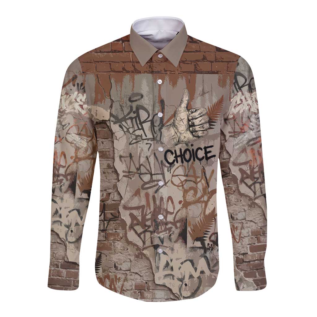 Choice Bro Graffiti Handshake Long Sleeve Button Shirt New Zealand Slang Fern Brick Wall and Urban Street Art TS04 Unisex Multicolor - Polynesian Pride