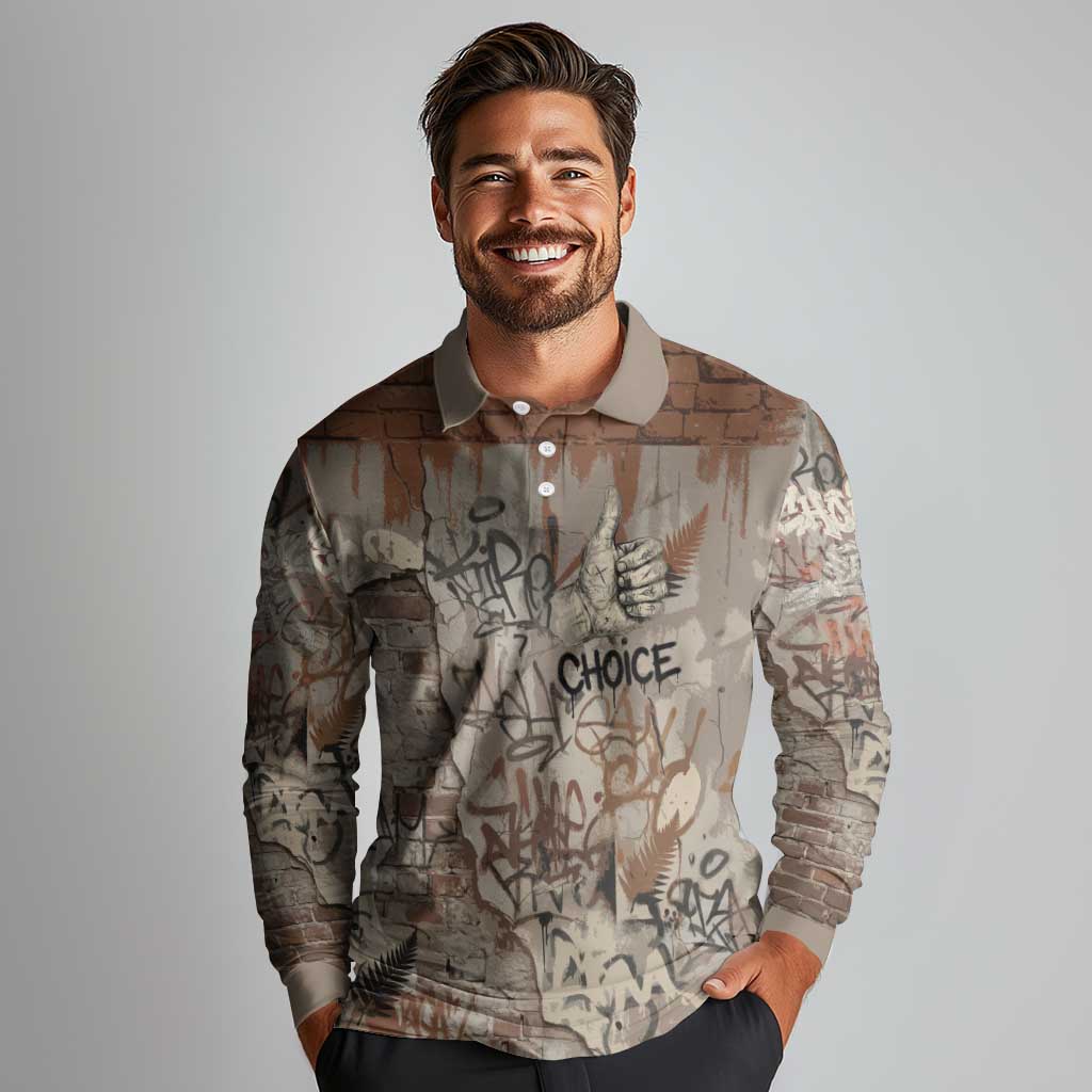 Choice Bro Graffiti Handshake Long Sleeve Polo Shirt New Zealand Slang Fern Brick Wall and Urban Street Art TS04 - Polynesian Pride