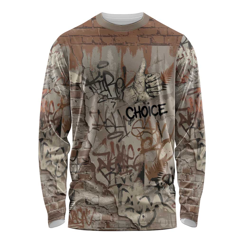 Choice Bro Graffiti Handshake Long Sleeve Shirt New Zealand Slang Fern Brick Wall and Urban Street Art TS04 Unisex Multicolor - Polynesian Pride