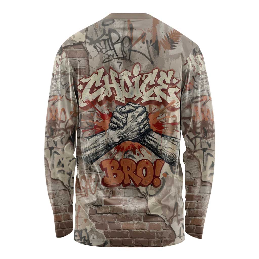 Choice Bro Graffiti Handshake Long Sleeve Shirt New Zealand Slang Fern Brick Wall and Urban Street Art TS04 - Polynesian Pride