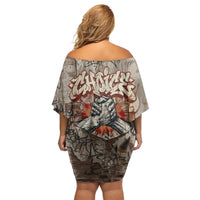 Choice Bro Graffiti Handshake Off Shoulder Short Dress New Zealand Slang Fern Brick Wall and Urban Street Art TS04 - Polynesian Pride